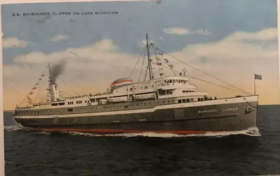 SS Milwaukee Clipper On Lake Michigan Ship Vintage Postcard Post Mark 1945 • $8
