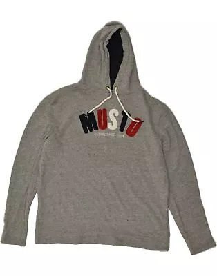 MUSTO Mens Graphic Hoodie Jumper Large Grey Cotton BB01 • £25.51
