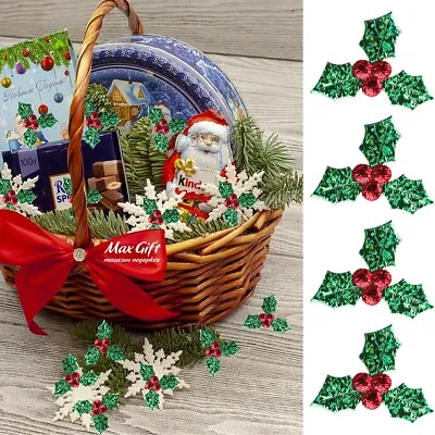 20-100x Christmas Mini Holly & Berry Leaves Embellishments DIY Craft Decorations • £2.62