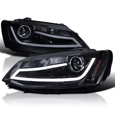 Fit 2011-2018 Vw Jetta Mk6 Euro Glossy Black Projector Headlights+Led Light Bar • $328.99