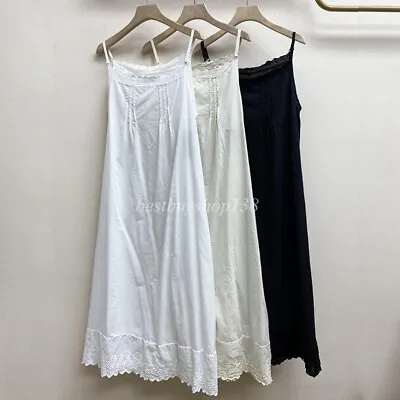 Women 100% Cotton Full Slip Dress Long Camis Lace Full Slips Petticoat Sleepwear • $18.91