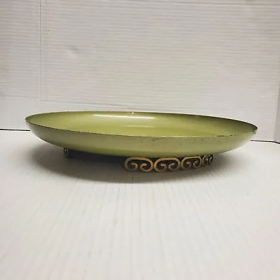 MCM KYES MOIRE Serving Plate Centerpiece Green Glaze Enamel Footed Round 11.75   • $35