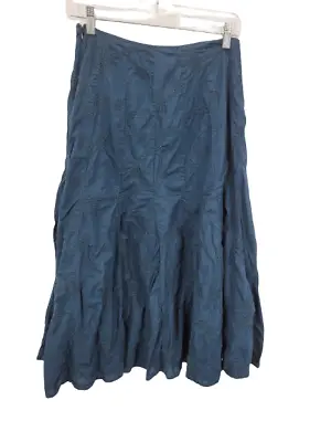 J Jill Skirt Womens 4 Blue Flared Embroidered Midi Boho Peasant Flowy • $18.98