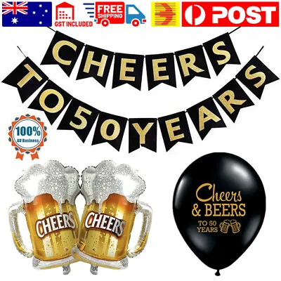 30th 40th 50th Birthday Decorations Cheers And Beers To 50 Years Banner Balloons • $9.97