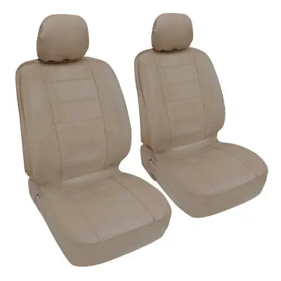 Car Seat Covers Front Pair - Leatherette Synth - Beige Arm Rest Slot Premium PU • $35.90