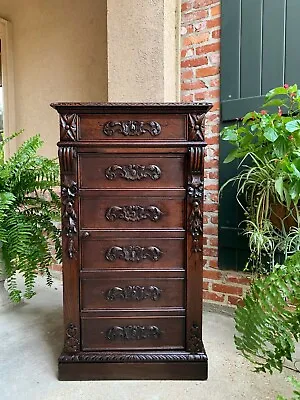 Antique French Carved Oak Tall Cabinet Faux Chest Of Drawers Louis XIV Style • $4145