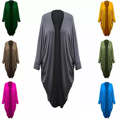 Women's Batwing Waterfall Cocoon Open Long Kimono Cardigan Maxi Shawl 8-26 • £8.49