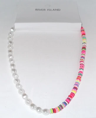 £3.99 • Buy RIVER ISLAND Half & Half NECKLACE Pearls & Pink Beads NEW Fashion Jewellery