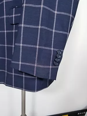 48L Paul Fredrick 4-SEASON Wool Navy Blue Pink Check Blazer Sport Coat Jacket • $125.96