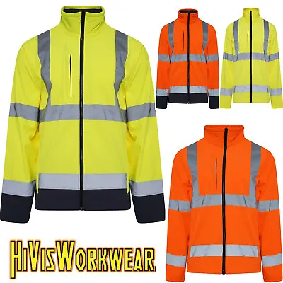 Hi Viz High Vis Visibility Work Jackets Soft Shell Reflective Tape Security Coat • £25.95