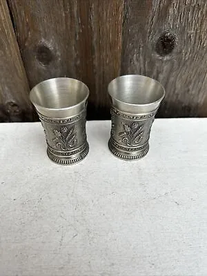 2 X Sks Zinn 95% Pewter Shot Cups Floral Embossed Made In West Germany. • £11.95