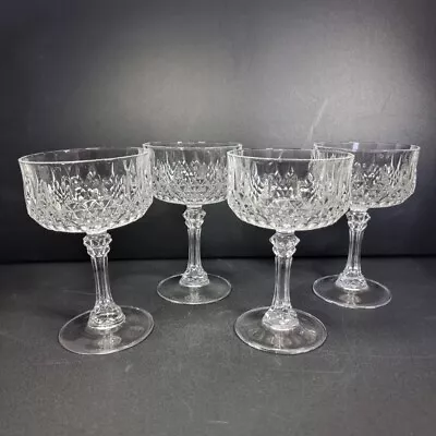 Set Of 4 Cristal D'Arques Longchamp Clear Champagne Sherbet Glasses Etch France • $35