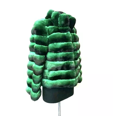 ELEGANT CHIC COAT EMERALD GREEN REAL CHINCHILLA FUR JACKET Luxor Leathers & Furs • $1