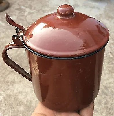 Vintage Brown/Chocolate Color Porcelain Enamel Painted Jug / Container IE44 • $97.75