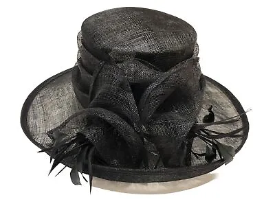 FAILSWORTH MILLINERY Black Rimmed Hat With Feathers Classic Occasion One Size • £4.99