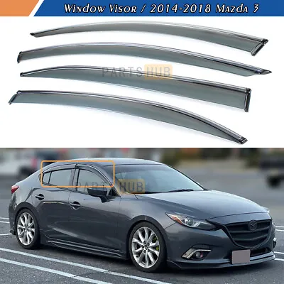 For 2014-2018 Mazda 3 Axela Chrome Trim Smoke Tinted Window Visors Rain Guards • $39.99