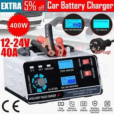 $53.65 • Buy 40A 12/24V 400W Automatic Car Battery Charger Smart Pulse Repair Boat Trickle AU