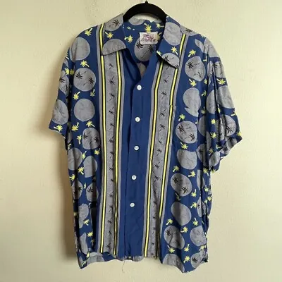 Kahanamoku Cisco Champion Shirt Vtg 1940's/1950's Blue Yellow Palms L 16-16 1/2 • $1500