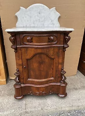 Renaissance Walnut Marble Top 1/2 Commode Attr. Mitchell And Rammelsberg • $2250