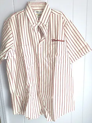 Vtg Budweiser Short Sleeve Work Shirt Embroidered White Red Stripes SZ 16 • $28.99