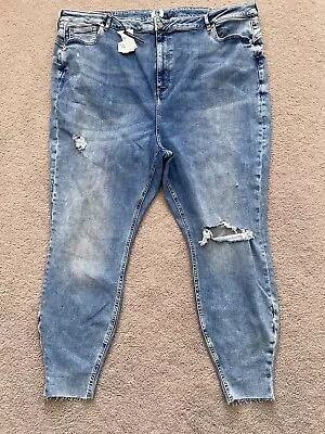 £25.99 • Buy River Island Blue Denim High Rise Skinny Sculpt Jeans Ripped UK Plus 28 BNWT!