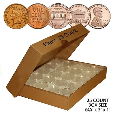 PENNY Direct-Fit Airtight A19 MM Coin Capsule Holders For PENNIES (QTY 25) W/BOX • $11.95