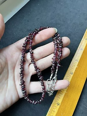 Vintage Silver Tone Garnet Bead String Necklace 18” • $6.99