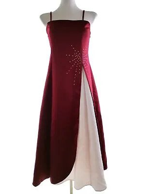 Vintage  Size 14 (42/44) Maroon Long Ball Gown Evening Dress Sleeveless Crystals • $131.16