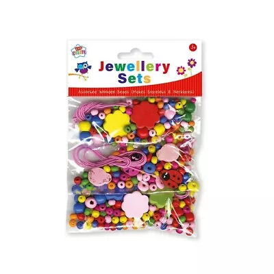 Make Your Own Wooden Beads Jewellery Sets Kids Fun Activity Bracelet Necklace • £3.78