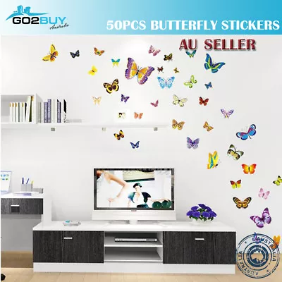 $6.99 • Buy Wall Stickers Removable DIY 50pcs Butterfly Kids Mural Room Decal Romantic