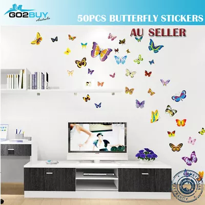 Wall Stickers Removable DIY 50pcs Butterfly Kids Mural Room Decal Romantic • $6.99