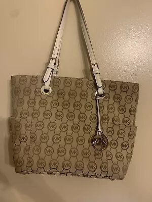 Michael Kors Jet Set Item EW Pocket Canvas Tote Bag Purse Camel Tan Beige/COA • $75