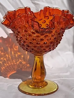 Fenton Amberina Hobnail Candy Compote Pedestal Dish With Ruffled Edge • $22.50