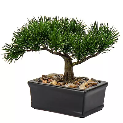 Fake Bonsai Tree Zen Juniper Bonsai Plant 6.5” Tall Artificial Bonsai Tree • $32.38