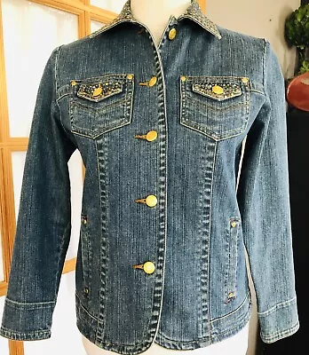 Laura Scott Women’s Studded Denim Jacket Sz PS Blue Cotton Rhinestones Accent • $21