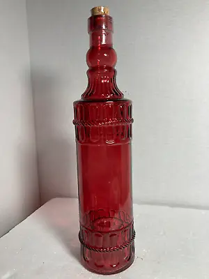 Ruby Red Tall Decorative Glass Bottle With Cork. • $27.99