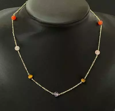 14ct YELLOW GOLD MULTI GEMSTONE STATION NECKLACE 43cm 5.25gms 14K 585 • $251.17