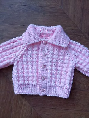Hand Knitted Baby Cardigan PINK MARL 0-3months  NEW • £4.50