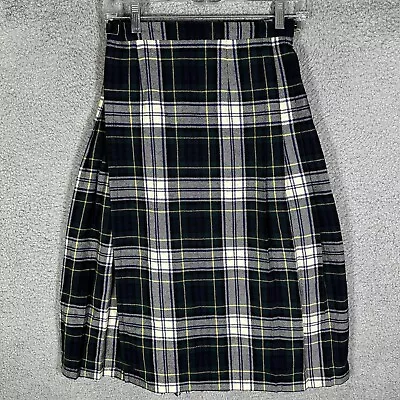 Deans Of Scotland Pleated Wool Wrap Skirt Women's 8 Green Tartan Plaid Kilt • $23.25