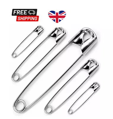 50Pc X Assorted Steel Safety Pins Small-Large Size Hemming Craft Dressmaking UK • £1.93