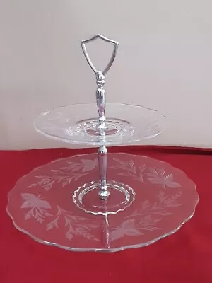 Vtg Cut  Duncan Miller Crystal Elegant 2 Tier   Wheat Patt  Tidbit Server • $27.50