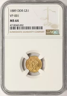 1889 DDR Gold Dollar $1 Type 3 VP-001 NGC MS64 Doubled Die Reverse • $1400