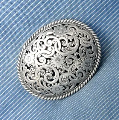 Western Floral Scroll Belt Buckle Cowboy Open Work Cowgirl Vtg 90s       .GTA821 • $23.95