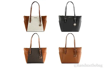 $125 • Buy Michael Kors Charlotte Signature Leather PVC Large Top Zip Tote Handbag Bag