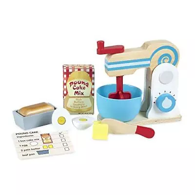 Melissa & Doug Wooden Make-a-Cake Mixer Set 10 Pcs - Play Food And Kitchen Ac... • $21.55