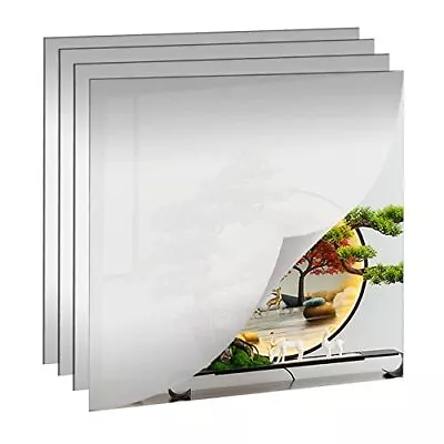  4 Pcs Wall Mirror Tiles Full Length Mirror 12'' X 12'' Self Adhesive 12x12 • $31.09