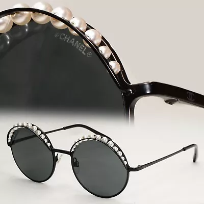 Chanel Sunglasses Pearl Black Round Metal Grey 4234-H C.101/S4 53mm • £255