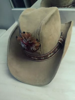 Vintage Feather Indian Band Suede Cowboy Hat Large • $37