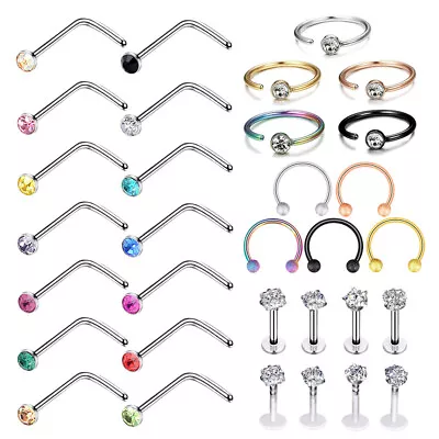 Nose Rings 32PCS 316L Steel L Shaped Studs Helix Cartilage Earrings 20G 18G 16G • $5.99