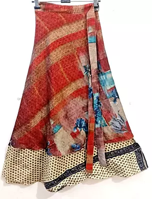 2 Layer Magic Wrap Skirt Bohemian Art Silk Sari Skirt Women Long Maxi Skirt • $35.66